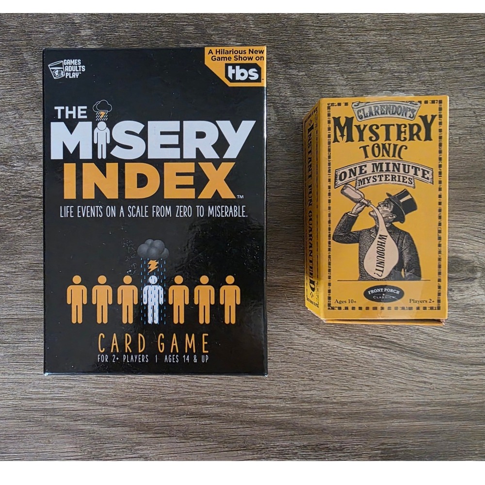 The Misery Index Card Game & Mystery Tonic One Minute Mysteries Bundle TBS Show